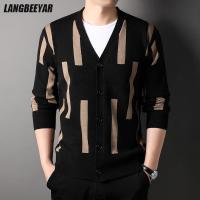 Top Grade 2023 New Brand Designer Fashion Knit Graphic Korean Plain Cardigan For Men Sweater Casual Coats Jacket Mens Clothing