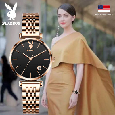 PLAYBOY Elegantนาฬิกาสำหรับผู้หญิงขายเดิม2020กันน้ำGlobal Luxuryยี่ห้อควอตซ์นาฬิกาสีโรสโกลด์สแตนเลสสายเหล็กปฏิทิน