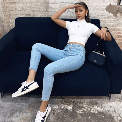 Stretch High Waist Jeans Women 2021 New Skinny Slim Fashion Washed Trousers Female Denim Pencil Pants Elastic Ninth Pants