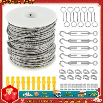 Cable Railing Kit PVC Coated Cable Rope PVC Coated 304 Stainless Steel  Cable Rope Garden Wire Cable Railing Wire Fence Roll Kits Heavy Duty Wire  Tensioner Strainer