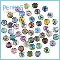 PETIBAG 50Pcs 12mm ครับ Cabochons แก้วพิมพ์ลาย 50รูปแบบ กระจกสำหรับผู้หญิง กระเบื้องคาไลโดสโคป cabochons กระเบื้องโมเสค ครึ่งรอบ พลอยโดมแบน ทำเครื่องประดับ DIY