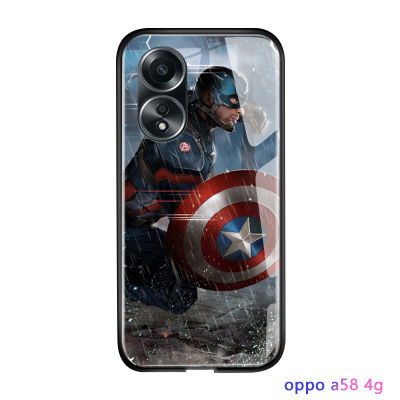 GGK เคสสำหรับ OPPO A58 4G หรูหรากันกระแทก Marvl The Avengers Superhero Spiderman เคสโทรศัพท์กัปตันอเมริกาไอรอนแมนเคสด้านหลังกระจกเทมเปอร์