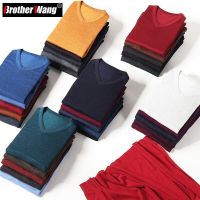 2023 Autumn New Mens V-neck Thin Wool Sweater Classic Style Solid Color Business Casual Pullover Male Brand Clothes