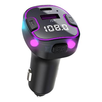 Car Player Adapter Wireless USB Type C Music Player FM Transmitter USB Type C Car Adapter With Colorful Lights Quick Charger Car Transmitter with Dual-Interface respectable