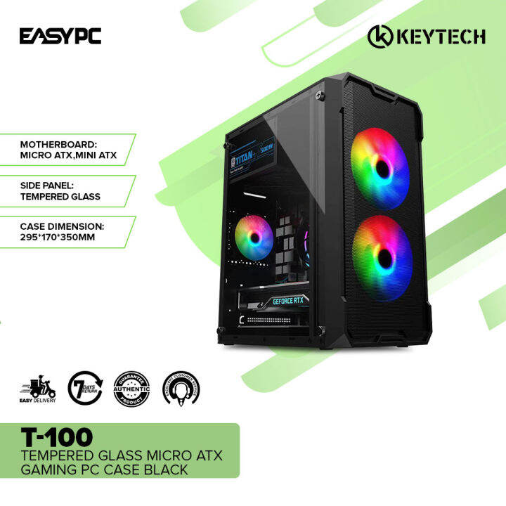EasyPC | Keytech T-100 Tempered Glass Micro ATX Gaming PC Case Black or ...