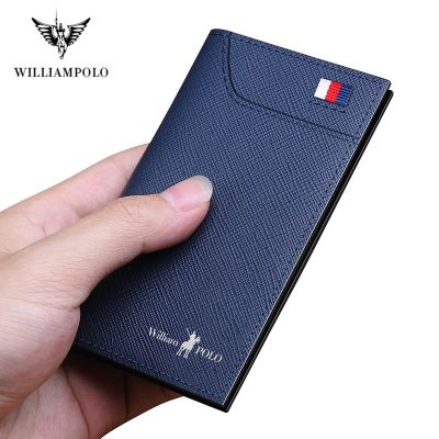 （Layor wallet）  WILLIAMPOLO Mens Slim Wallet ที่ใส่บัตรเครดิต Bifold Mini Purse Ultra Thin Multi Card Case Slots Full Grain Leather Wallet