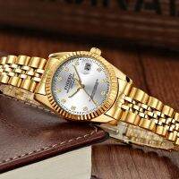 【ใหม่มาแรง】แบรนด์ TopLadies GoldWomenClock หญิง WomenRhinestone QuartzWatches ผู้หญิง