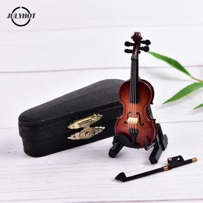 Mini Viool Met Ondersteuning Miniatuur Houten Collection Decoratieve Ornamenten Model 1x Mini violin 1xPlastic Holder 1x Case