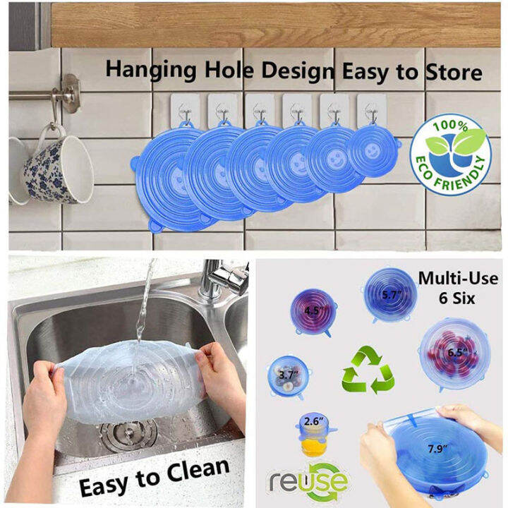 tourhome-6pcs-ซิลิโคนฝาครอบอาหารยืดฝาปิด-reusable-airtight-ห่ออาหารครอบคลุม-keeping-fresh-ชามซีลยืดห่อครัวเครื่องครัว