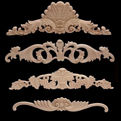 Antique Ornamental European Long Floral Large Wooden Furniture Doors Cabinet Wood Applique Onlay Wood Decal Wood Figurines NEW