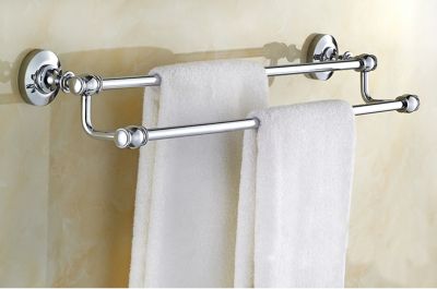 ▧☂▩ Mosiądz chromowany wykończenie akcesoria łazienkowe podwójny uchwyt na ręcznik wieszak na ręczniki uchwyt na ręczniki 60cm tba802