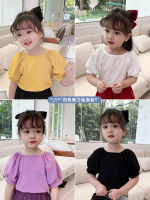 Girls Summer Clothes New Short-Sleeved T-Shirt Fashion Baby Childrens Sweet Puff Sleeve Bottoming Top