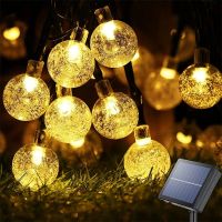 ►✼ Solar String Lights Outdoor 60 Led Crystal Globe Lights with 8 Modes Waterproof Solar Powered Patio Light for Garden Party Decor