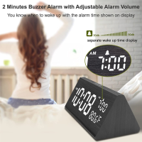 Wooden Digital Alarm Clock with 2 USB Ports, Numbers, Temperature,0-100% Brightness Dimmer,Adjustable Alarm Volume