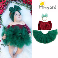 Mmyard ชุดในฤดูร้อนสำหรับเด็กทารก3ชิ้นเสื้อคล้องไหล่ไม่สีสายสีพื้น + กระโปรงเจ้าหญิง + ที่คาดผมสำหรับเด็กทารกวัยหัดเดินเด็กผู้หญิง