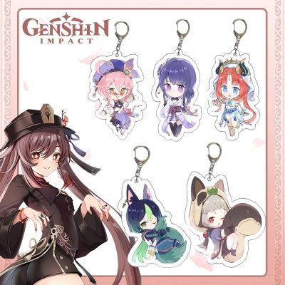 Genshin Impact Anime Game Keychains Double-Sided Cartoon Figure HUTAO WANDERER Keyring Women Men Car Bag Phone Case Pendant Gift Key Chains