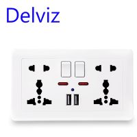 ✒ Delviz Wall Power Socket Universal 5 Hole 2.1A Dual USB Charger Port146mmx86mm LED indicator UK Standard USB Switched Outlet