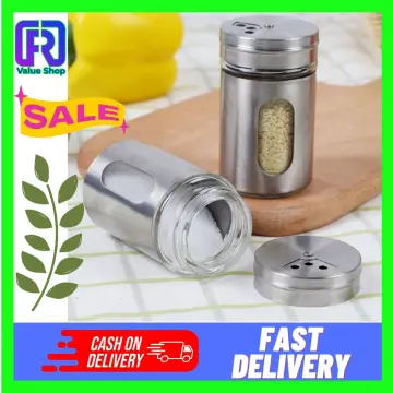Adjustable Seasoning Shaker Glass Spice Jars 100ml Stainless Steel Lid Salt  Pepper Shaker Dispenser Refillable 