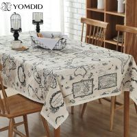 【LZ】◐۩  Map Tablecloth European style Linen Cotton Functional Table Cloth for Home Hotel Picnic Party Tablecloths Rectangular