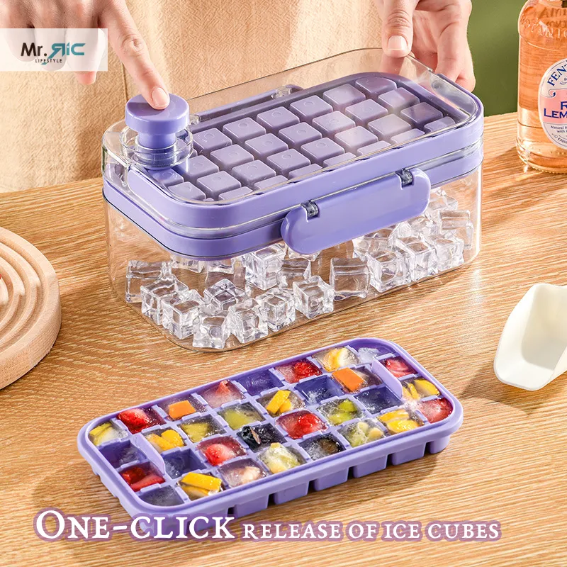 Ice Lattice Ice Cube Tray With Handle and Lid And Bin, 64 Pcs Ice