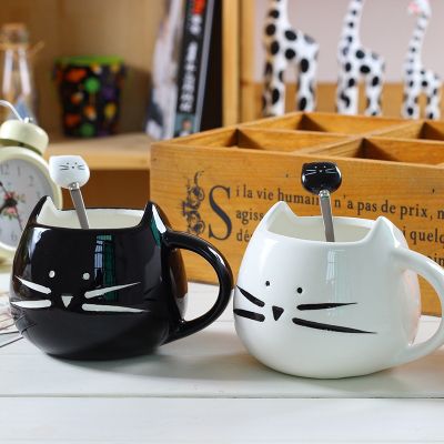 【High-end cups】เซรามิกแก้วแมวน่ารักด้วยช้อนกาแฟชานมถ้วยสัตว์ที่มีการจัดการ400Ml Drinkware ของขวัญที่ดี