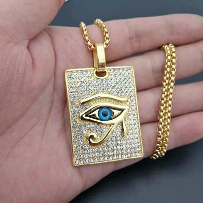 ใหม่โบราณอียิปต์ Guardian God Horus Eye Zircon จี้รูปสี่เหลี่ยมผืนผ้าผู้ชาย Hip-Hop Rapper อุปกรณ์เสริมสร้อยคอ