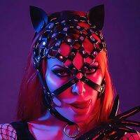 【CW】 Bar Mesh Splicing Leather Pu Headgear Mysteries With Choker Bdsm Masquerade