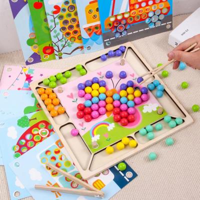 93pcs Baby Montessori Wooden Chopsticks Clips Beads Color Matching Bead Puzzle Board Math Counting Hands Brain Training Game Toy