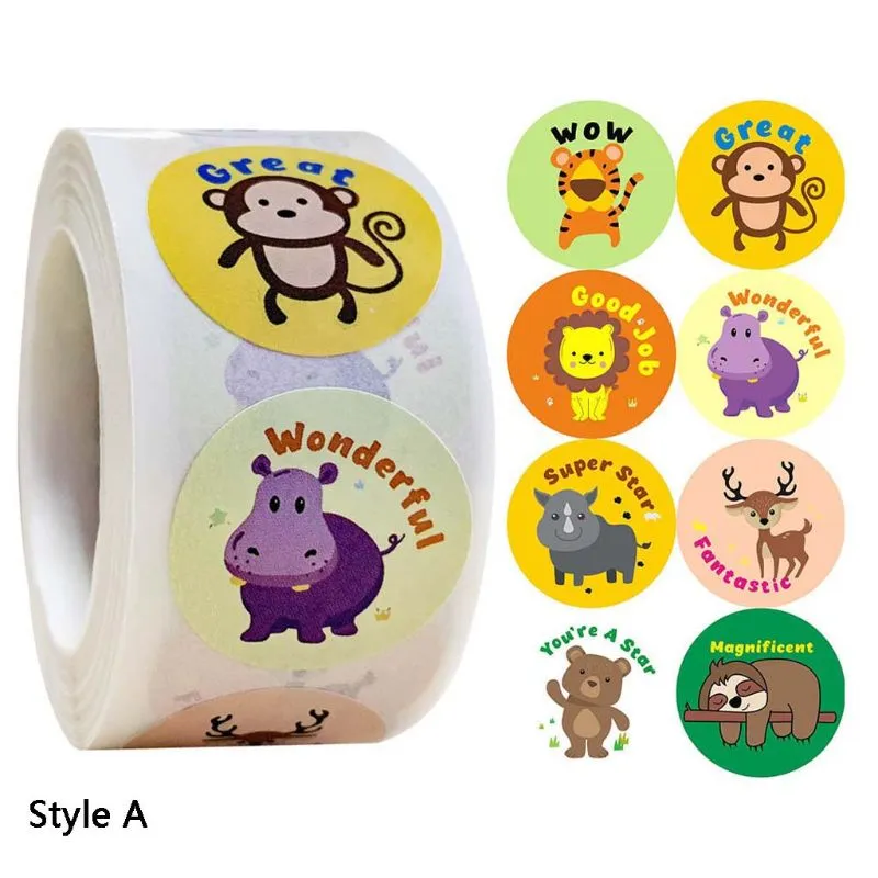 PanPan 500pcs/roll Cute Cartoon Animal Stickers Diary Scrapbooking Teacher  Incentive Reward Sticker Kids Stationery 