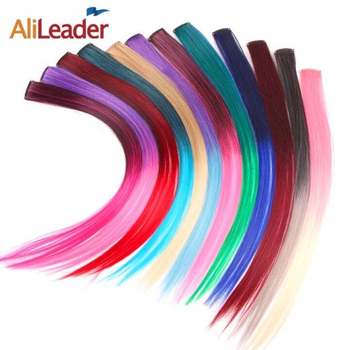 alileader-12ชิ้น-ล็อตผมสีออมเบอร์คลิปต่อขยายในแฮร์พีซชิ้นเดียวคลิปหนีบผมสังเคราะห์สีรุ้งบนการต่อผมสีชมพูสีแดงสีเทาสีฟ้า