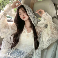 (NEW Ready Stock)  Lace Perspective Hoodies Women New Korea Style Sexy Temperament Design Thin Long Sleeve Top