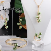 Hawaiian Fashion Unusual Jewelry Sets Pearl Gold Plated Necklace New Design Ring Bracelets Earrings Necklace Sets for Women 2021