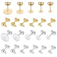 ◐❡ 2szs 50pcs/lot 925 Plated Earring Studs With Plug Findings Ear Back Jewelry Making Accessories