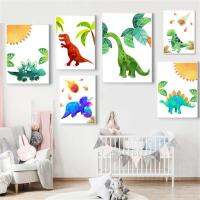 Jurassic Wild ไดโนเสาร์ Palm Tree Sun Volcano Nursery Wall Art ภาพวาดผ้าใบโปสเตอร์และพิมพ์ภาพผนัง Kid Room Decor