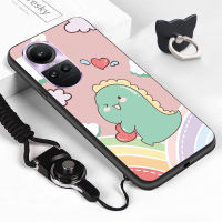 เคสโทรศัพท์สำหรับ OPPO Reno10 5G 10 Pro 5G (แหวนใส่นิ้ว + เชือกเส้นเล็ก) เคสโทรศัพท์ดีไซน์การ์ตูนสัตว์น่ารักรูปไดโนเสาร์ตัวน้อยเคสโทรศัพท์ป้องกัน TPU ซิลิโคนนิ่มกันกระแทกฝาครอบด้านหลัง