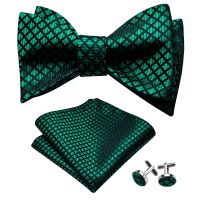 Self Bow Tie For Men Silk Butterfly Men 39;s Tie Dark Green Lattice Hanky Cufflinks Suit Collar Removable Necktie Barry.WangLH 1024