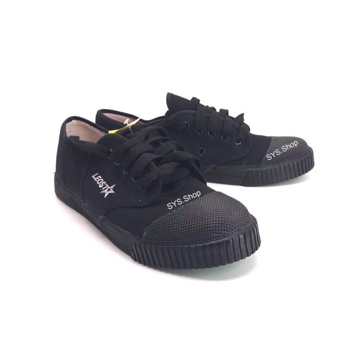 รองเท้าผ้าใบนักเรียน-รองเท้าผ้าใบพละ-ลีโอ-205-สีดำ-สีขาว