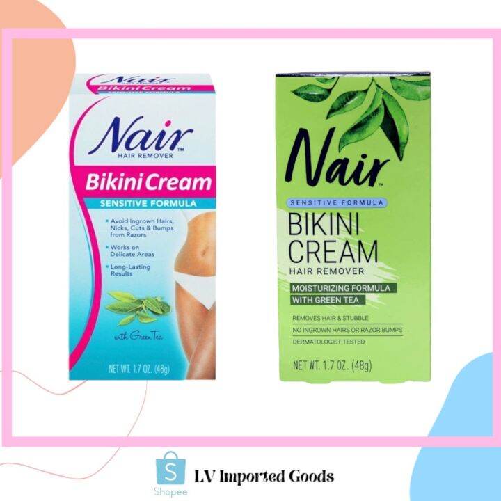 Nair Hair Remover Bikini Cream Sensitive Formula, Pink, Green tea, 1.7