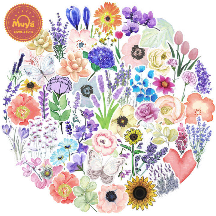 muya-100pcs-flowers-stickers-waterproof-floral-vinyl-stickers-for-laptop-journal