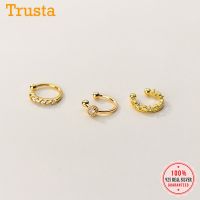 [Han ornaments] Trustdavis แท้925เงินสเตอร์ลิง Shining CZ Ear Cuff คลิปบนต่างหูสำหรับผู้หญิงโดยไม่ต้องเจาะต่างหูเครื่องประดับ DS260