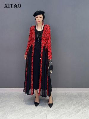 XITAO Dress  Women Full Sleeve Goddess Fan Print Loose Dress