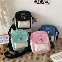 Canvas Women‘s Phone Bag Cartoon Printed Shoulder Messenger Bag Fashion Hit Color Flap Purse Casual Handbag Female Shopping Bag