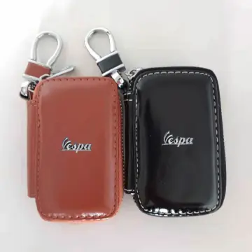 BROWN LEATHER VESPA KEYCHAIN WITH KEY FOB SLEEVE