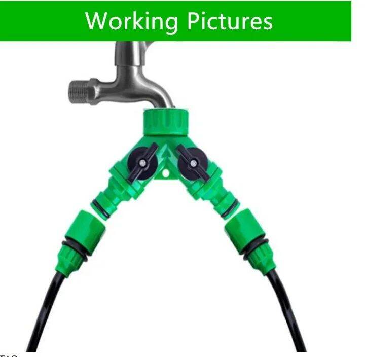 Two Way Dual Faucet Valve Garden Hose Splitter Y Watering Connector Two