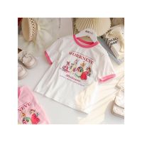 Girls Short Sleeve Summer Dress 2023 Summer New Children Cotton Half Sleeve Top Little Girls  Versatile T-shirt Rabbit Print