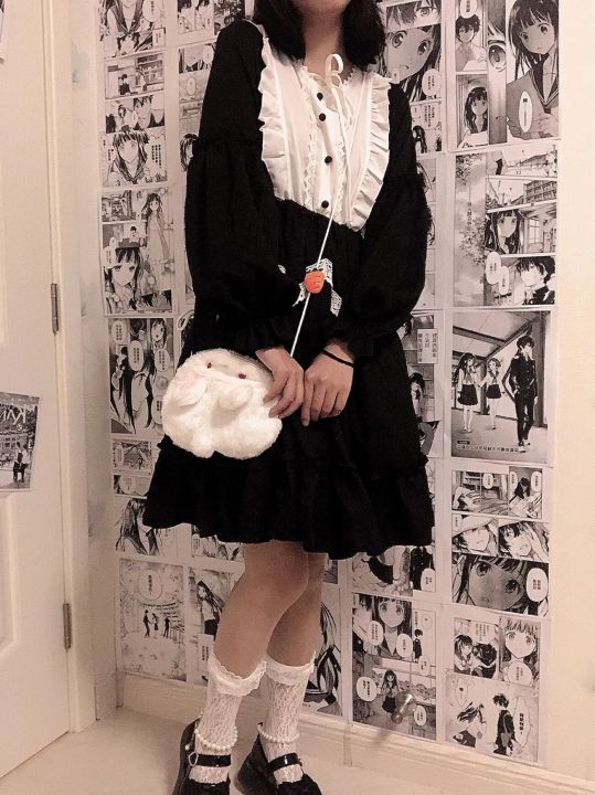 ชุดชุดเดรสโลลิต้าคอสเพลย์สาวแนวกอธิคแขนยาวสไตล์วิคตอเรียสำหรับชุดเดรสโลลิต้าหวานญี่ปุ่น