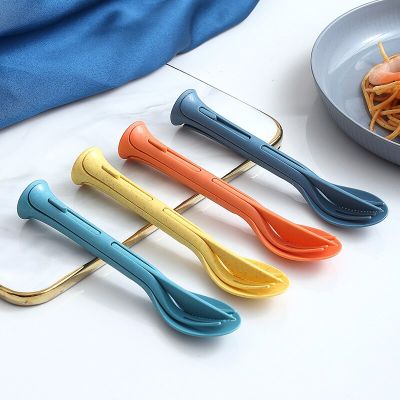 3pcs/set 3 In 1 Travel Portable Cutlery Set Japan Style Wheat Straw Knife Spoon and Fork Student Dinnerware Sets Dining Table Flatware Sets