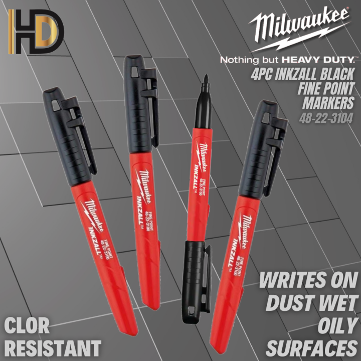 Milwaukee 48-22-3104, Milwaukee 48-22-3104 Inkzall Point Marker, Fine,  Black, 4-Pack