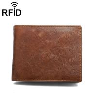 Leather Wallet RFID antimagnetic multi card mens Leather Wallet multi function flip two fold short leather bag