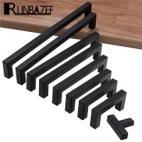 RUNBAZEF Modern Black Cabinet Handle Square Furniture Hardware Stainless Steel Kitchen Door Knobs Cupboard Wardrobe Drawer Pulls Door Hardware Locks